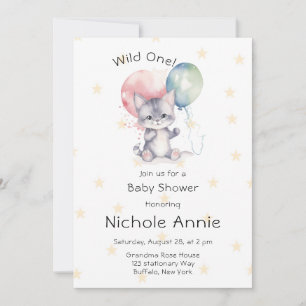 Invitation Cute Kitty Chat Balloons Wild Un 1er Anniversaire