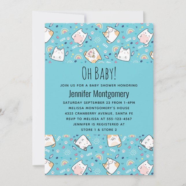 Invitation Cute Kitty Chat Motif Baby shower Whimsical (Devant)