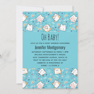Invitation Cute Kitty Chat Motif Baby shower Whimsical