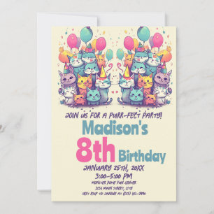 Invitation Cute Kitty Chat Purr-Fect Chats de fête Anniversai