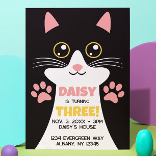 Invitation Cute Kitty Chat Thème Anniversaire de enfant Invit