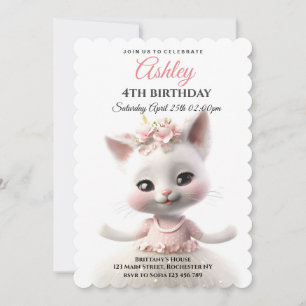 Invitation Cute Kitty en robe rose