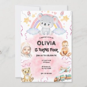 Invitation  Cute koala  Birthday pink