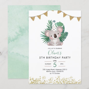 Invitation Cute Koala Green Anniversaire des enfants