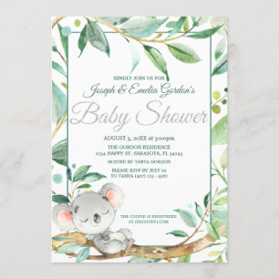 Invitation Cute Koala Green Baby shower neutre pour les femme