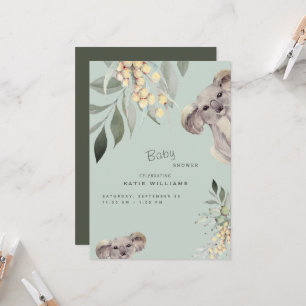 Invitation Cute Koala Mint Ours & Baby shower Olive