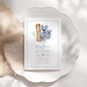 Invitation Cute Koala Oear Eucalyptus Baby shower Feuille