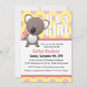 Invitation Cute Koala Oear Pois Baby shower