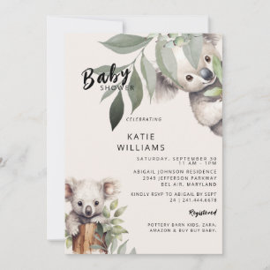 Invitation Cute Koala Ours Beige Oh Garçon ! Baby shower