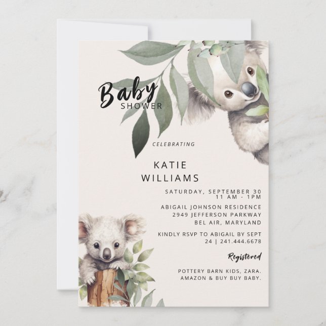 Invitation Cute Koala Ours Beige Oh Garçon ! Baby shower (Devant)