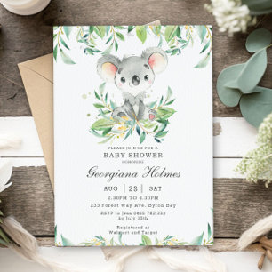 Invitation Cute Koala Ours Eucalyptus Baby shower vert