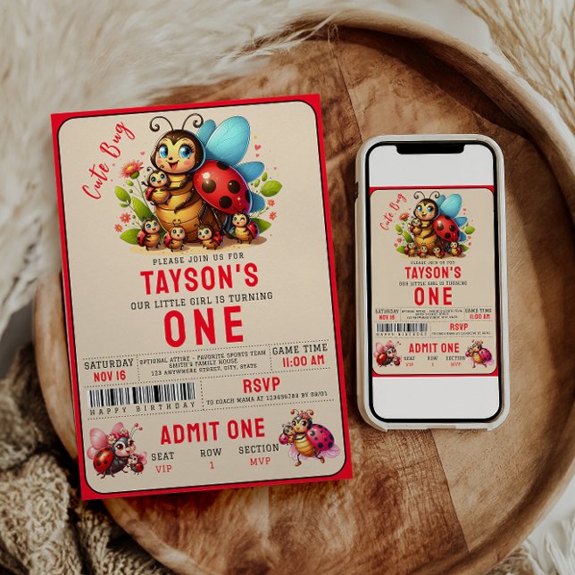Invitation Cute Ladybug 1ère fête d'anniversaire (Créateur téléchargé)