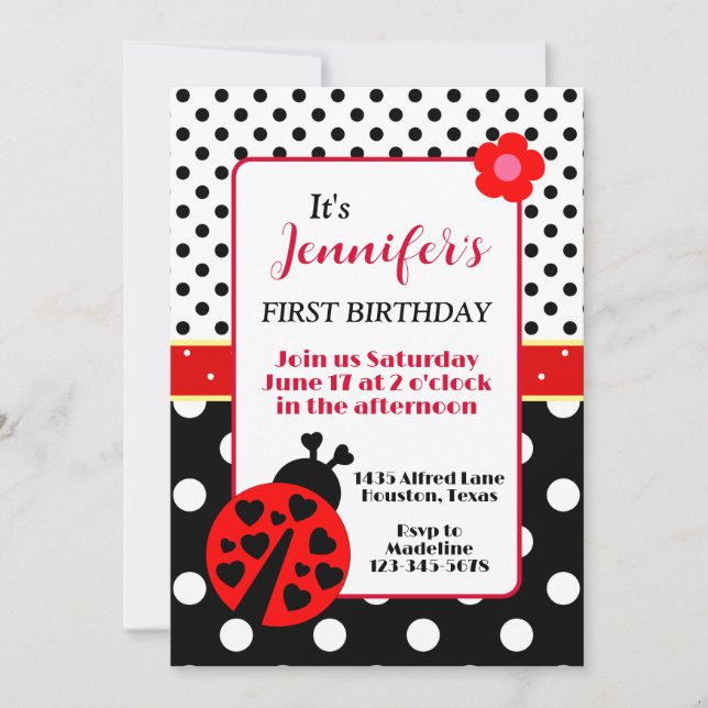 Invitation Cute Ladybug Birthday Party Invite (Devant)