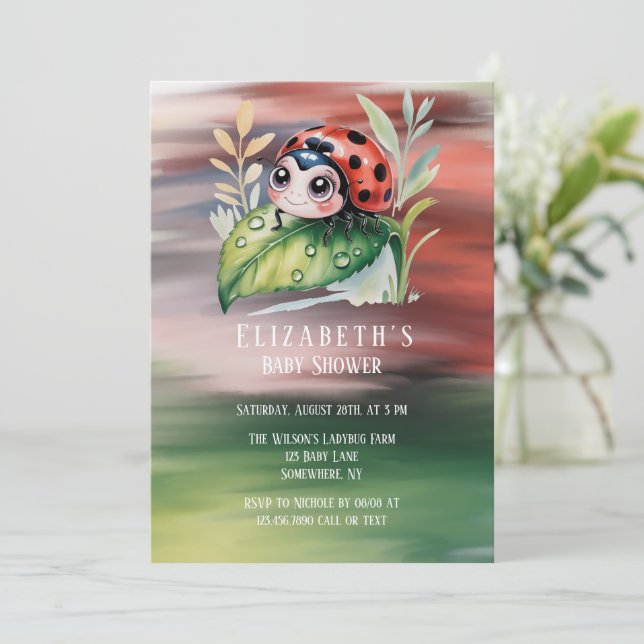 Invitation Cute Ladybug Girl Baby Shower  (Debout devant)