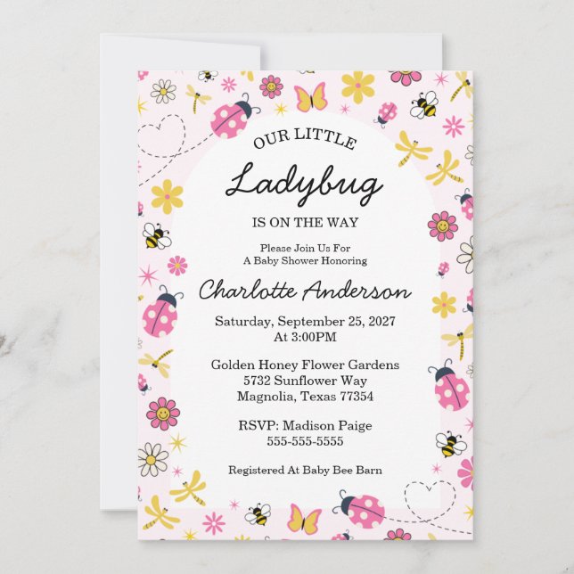 Invitation Cute Ladybug Pink Girl Baby Shower (Devant)