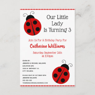 Invitation Cute Ladybug Polka Dot Little Girl Birthday Party