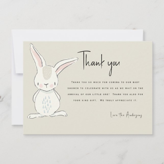 Invitation Cute lapin Baby shower beige Merci (Devant)