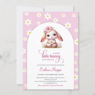 Invitation Cute lapin doux pastel rose pâle marguerite blanch