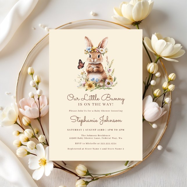 Invitation Cute Lapin Lapin Baby shower Floral Printemps (Cute Bunny Rabbit Spring Floral Baby Shower Invitation)
