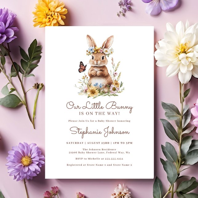 Invitation Cute Lapin Lapin Baby shower Floral Printemps (Cute Bunny Rabbit Spring Floral Baby Shower Invitation)