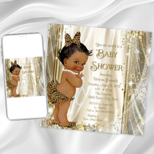 Invitation Cute Leopard Girly Ethnic Baby Girl Douche