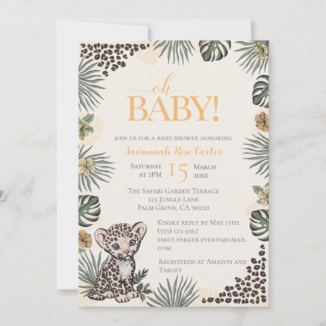Invitation Cute Leopard Safari Gender Neutral Baby Shower (Devant)