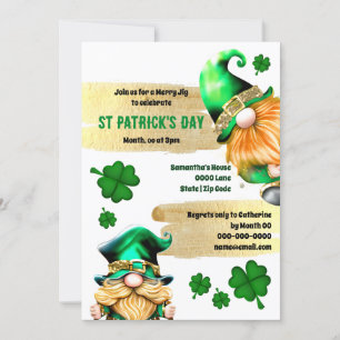 Invitation Cute leprechaun gnomes or vert fun moderne chic