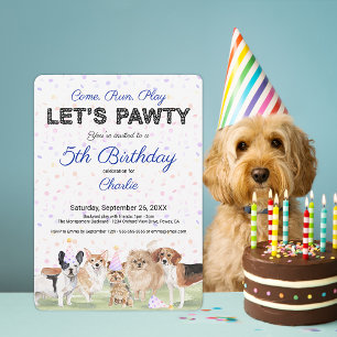 Invitation Cute Let's Pawty Blue Custom Chig fête d'anniversa