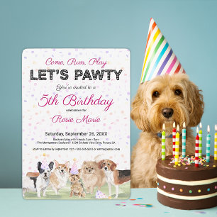 Invitation Cute Let's Pawty Rose Custom Chig fête d'anniversa