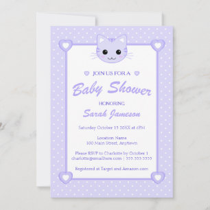 Invitation Cute Lilac Purple Cartoon Chat Kitten Baby shower