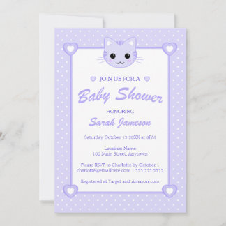 Invitation Cute Lilac Purple Cartoon Chat Kitten Baby shower