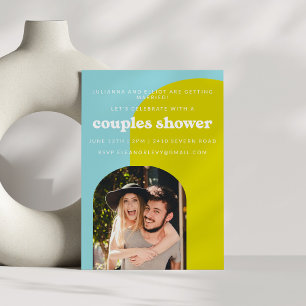 Invitation Cute Lime Bleu clair Retro Photo Couples Douche