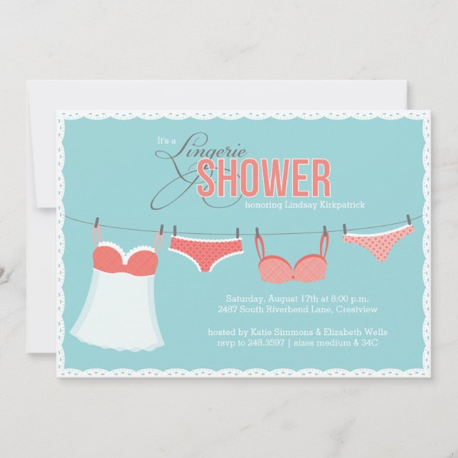 Invitation Cute Lingerie Aqua Rose Coral Douche (Devant)