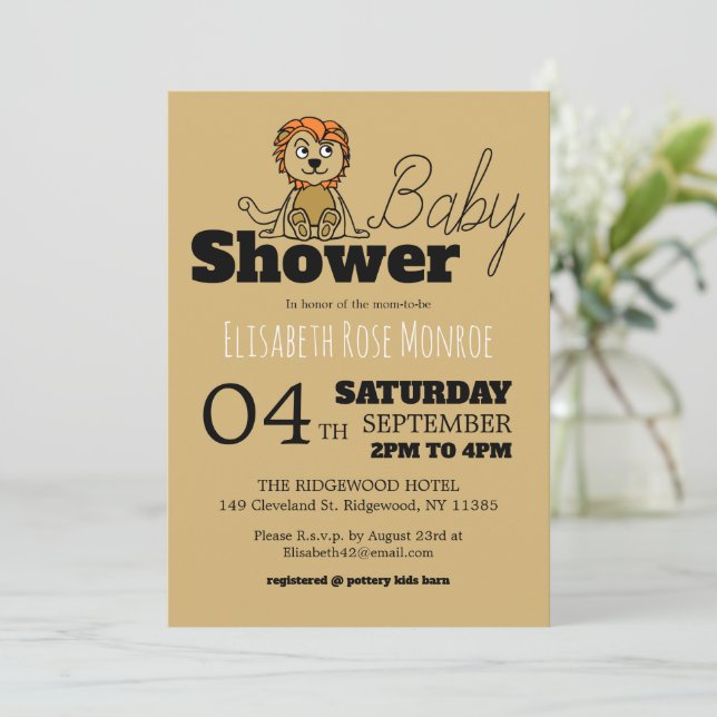 Invitation Cute Lion Cub, Baby shower (Debout devant)