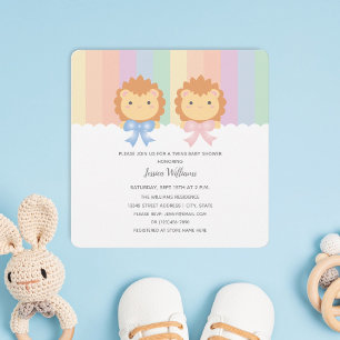 Invitation Cute Lion Cubs Twins Baby Boy and Girl Baby shower