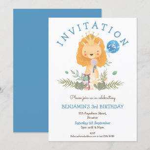 Invitation Cute Lion Feuilles de la Couronne Boys 3e fête d'a