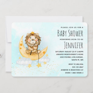 Invitation Cute Lion Fishing Baby shower d'aquarelle Invitati
