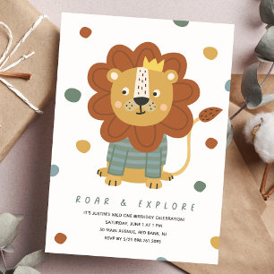 Invitation Cute Lion l Wild One Animaux fête 1er anniversaire