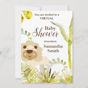 Invitation Cute Lion Tropical Floral Art Baby shower virtuel
