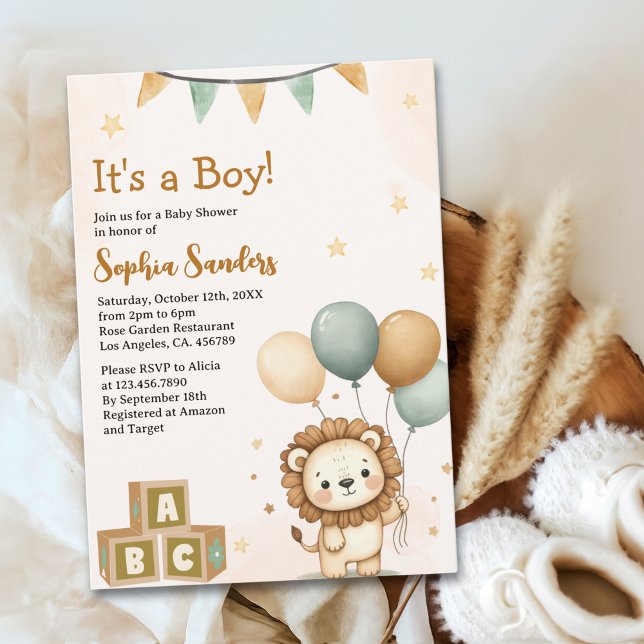 Invitation Cute Lion Watercolor Baby Shower Boy (Créateur téléchargé)