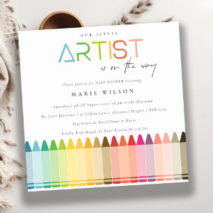 Invitation Cute Little Artist Crayon Fun Rainbow Baby shower