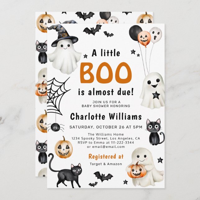 Invitation Cute Little Boo Baby shower Halloween (Devant / Derrière)