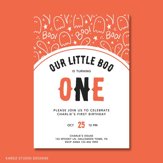Invitation Cute Little Boo Premier Anniversaire Halloween (Personalize "Our Little Boo" 1st Birthday Party Invitation for a Halloween themed Birthday Party)