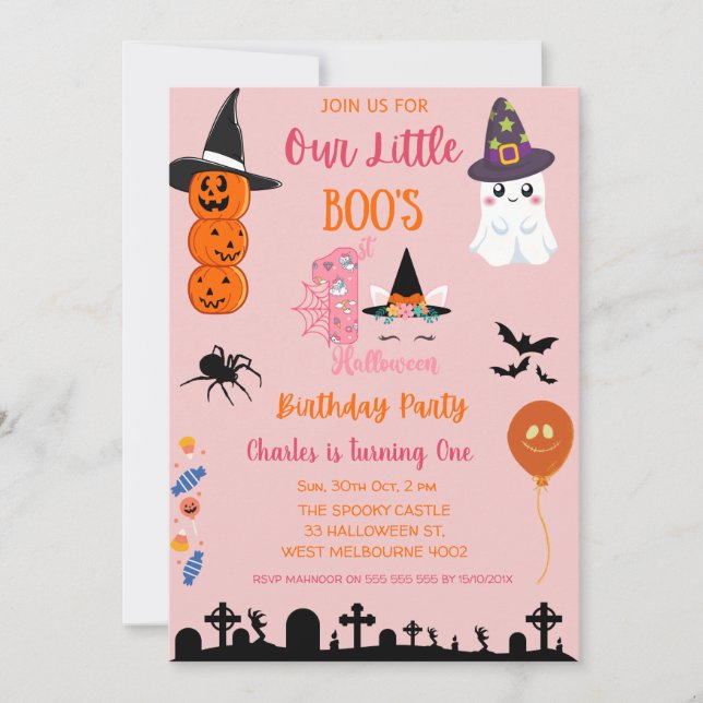 Invitation Cute Little Boos Premier Halloween fête d'annivers (Devant)