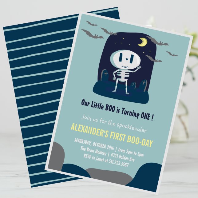 Invitation Cute Little bot Skull Boy Halloween 1er Anniversai (Halloween-1st-Birthday-Invitation-Cute-Little-boo-skull-Boy-1)