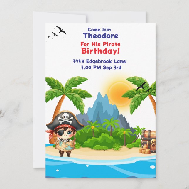 Invitation Cute Little Boy Pirate Thème Anniversaire Invitati (Devant)