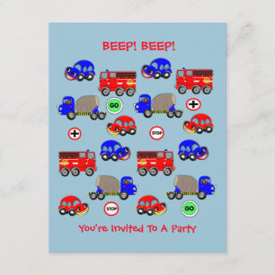 Invitation Cute Little Boys Car Thème Baby shower - Anniversa