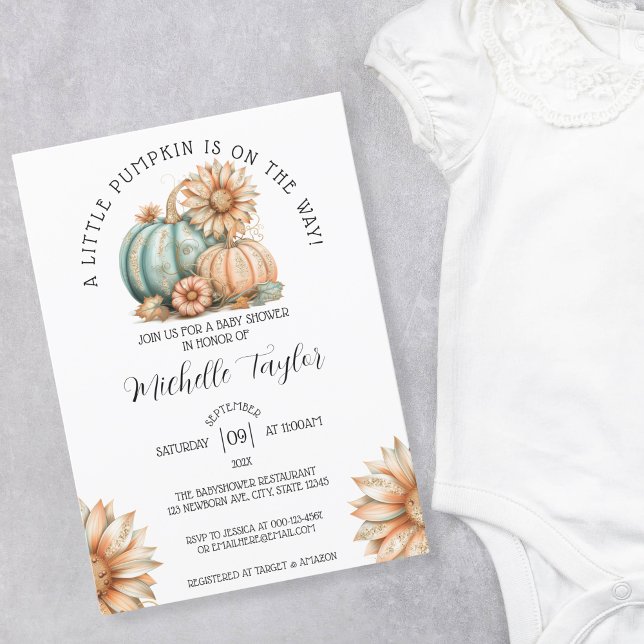 Invitation Cute Little Citrouille Automne Automne Automne Aut (boho pumpkins and sunflowers)