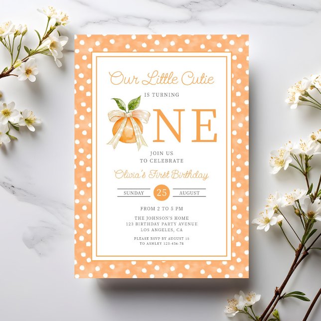 Invitation Cute Little Cutie Orange Citrus 1er anniversaire (Cute Little Cutie Orange Citrus 1st Birthday Invitation)