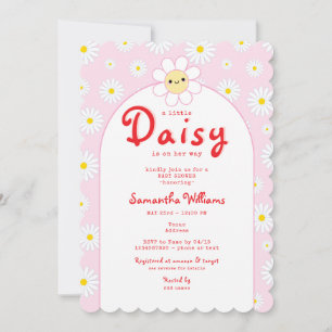 Invitation Cute Little Daisy Baby shower moderne rose rouge f